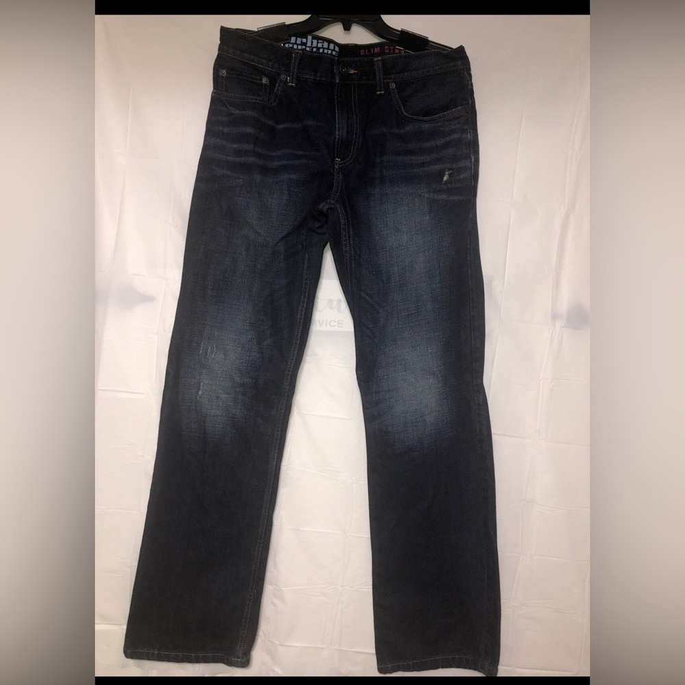Urban Pipeline slim straight jeans dark blue fade mens 36x34